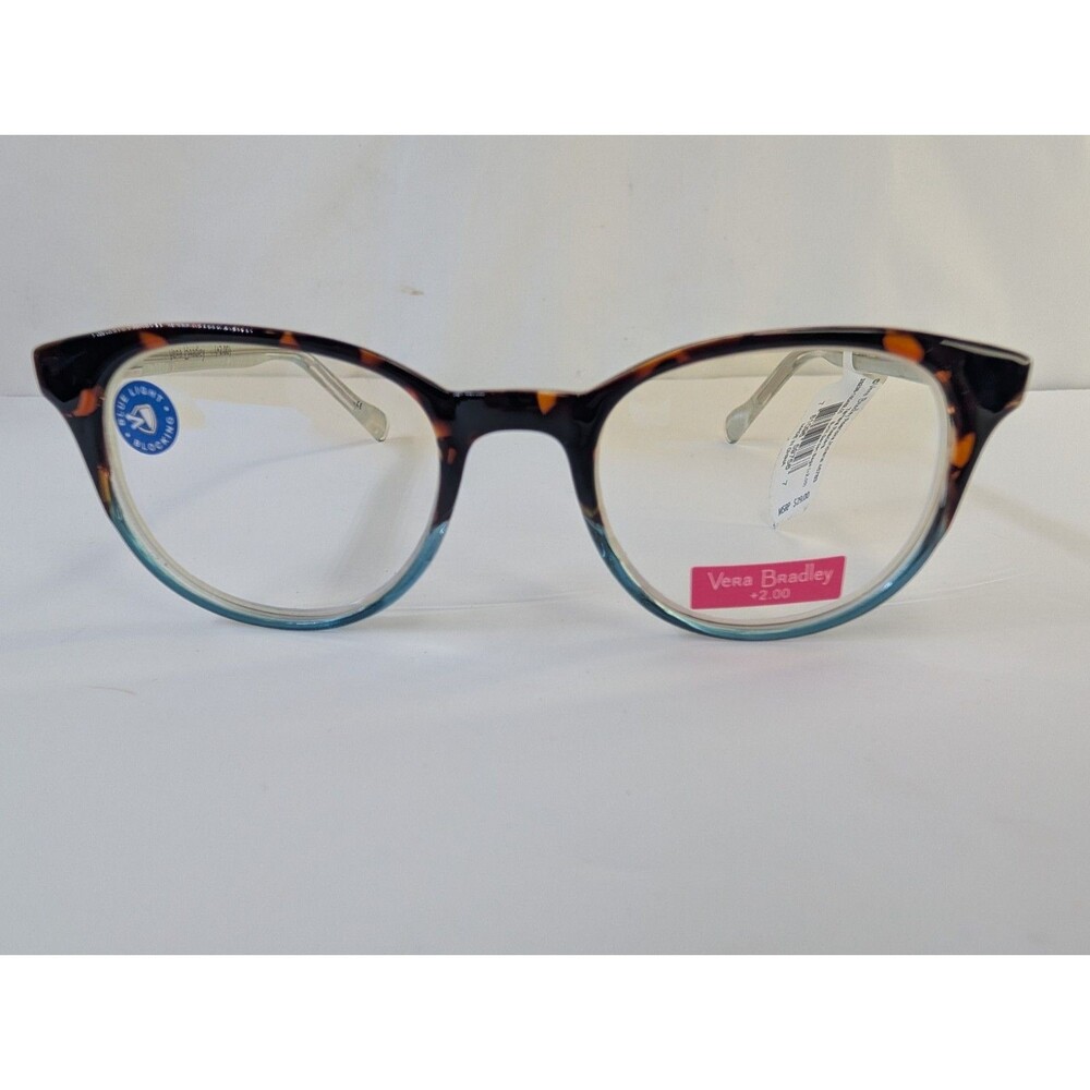 Vera Bradley Tamara Reading Glasses +2.00 Sunlit Garden Sage Blue Light NWT Case
